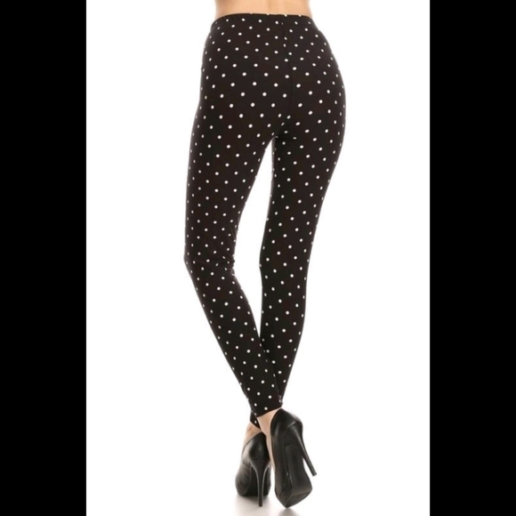 LEGGINGS DEPOT Black & White polka dot Print Full Length Leggings Size 10 NWT - Picture 5 of 6